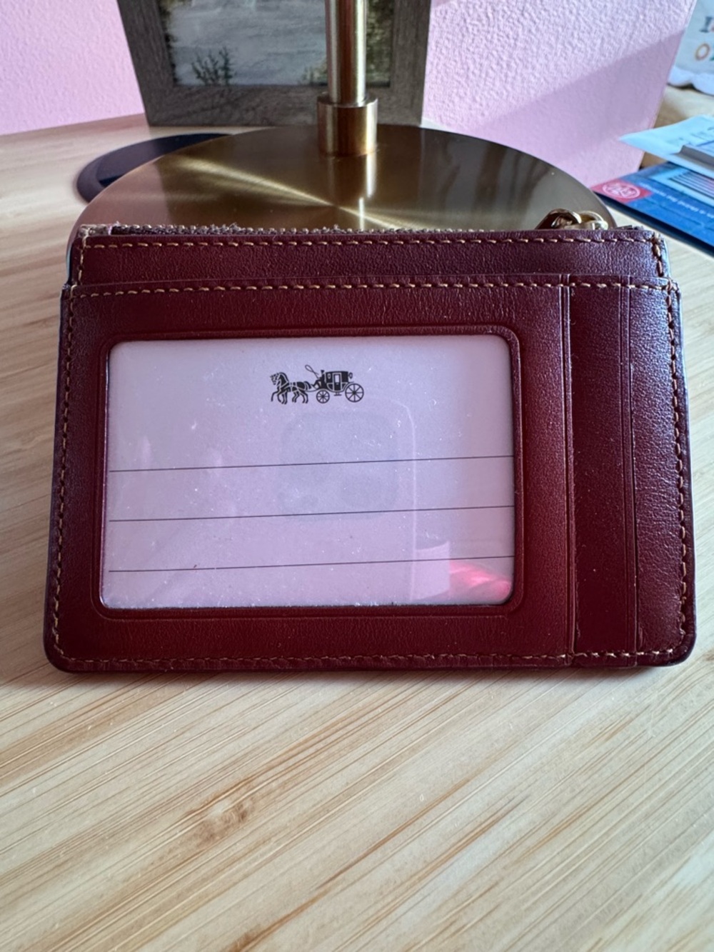 Coach Brown Signature Floral Zip Pouch with Pink Accents - Picture 4 of 4